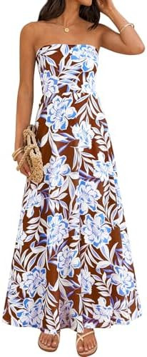 PRETTYGARDEN Sleeveless Floral Summer Maxi Dresses for Women 2026 Tube Top Flowy Long Dress Tropi... | Amazon (US)