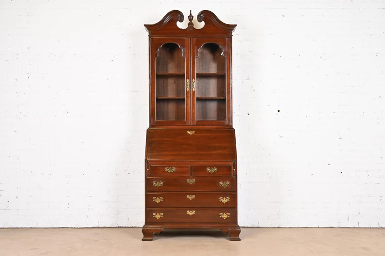 Ethan Allen Georgian Cherry Wood Drop Front Secretary Desk With Bookcase Hutch - Etsy | Etsy (US)