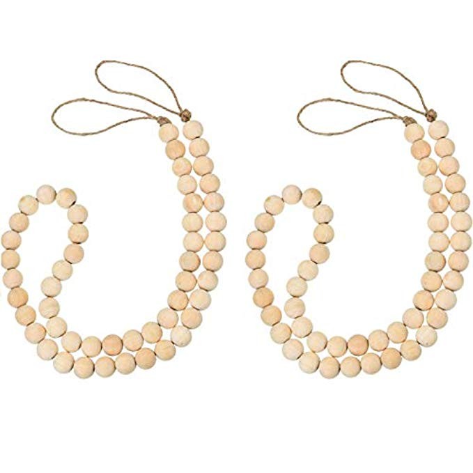 Jovitec 2 Pieces Wooden Bead Decoration Natural Wooden Bead String Kids Baby Nursery Room Decor Wedd | Amazon (US)