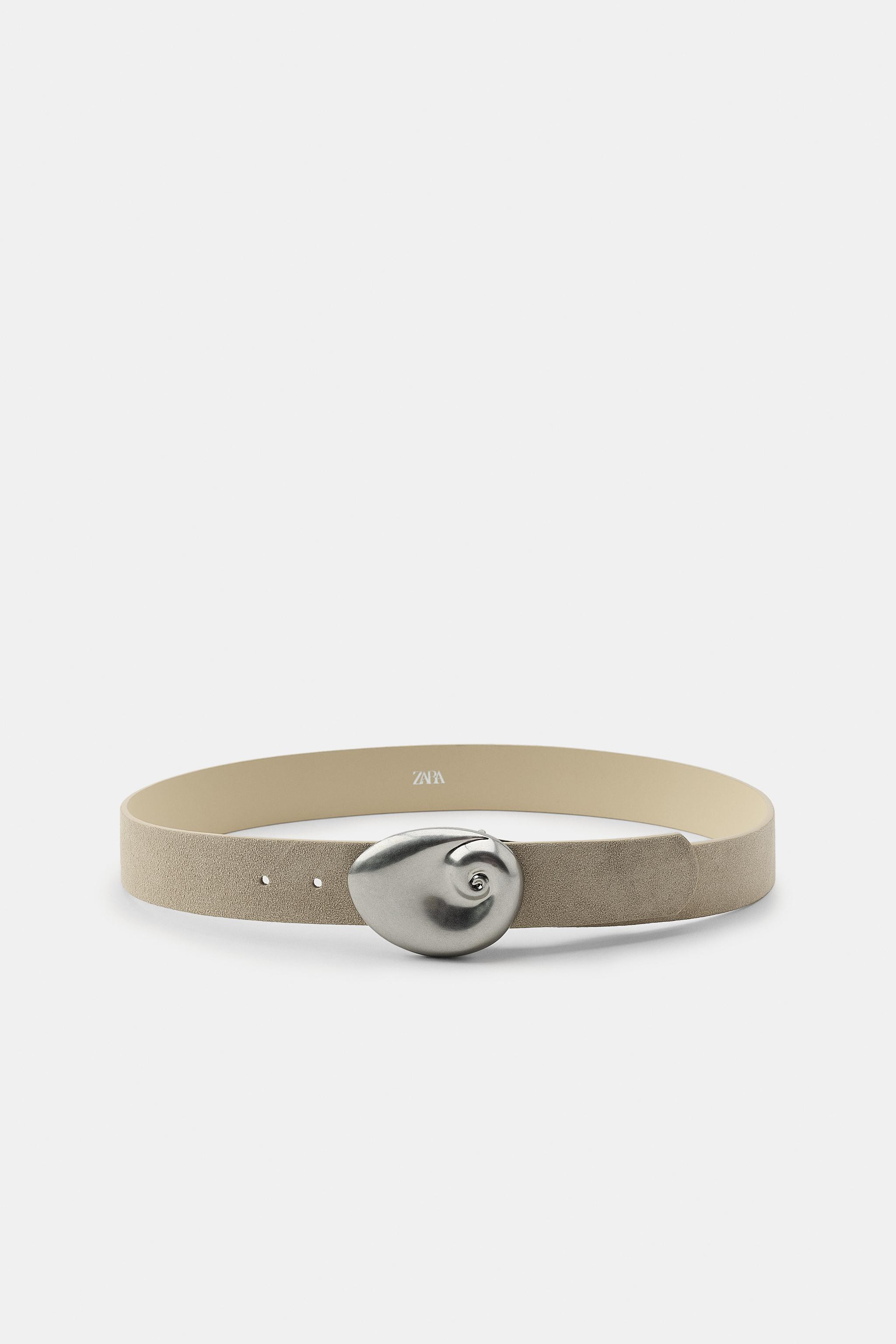 SPLIT LEATHER BELT WITH CONCH SHELL BUCKLE | Zara US