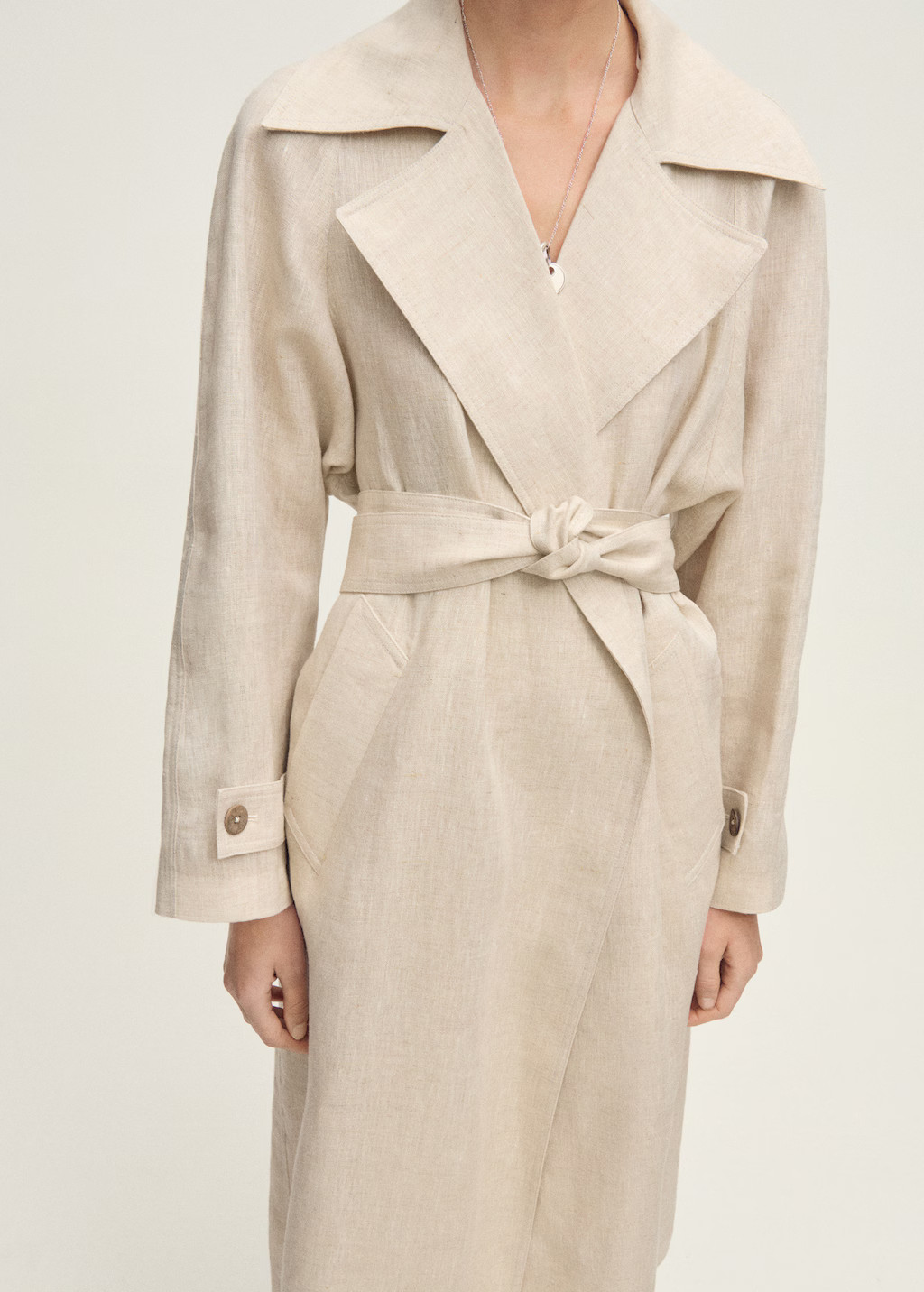 Linen trench coat with pronounced lapels - Women | MANGO United Kingdom | MANGO (UK)