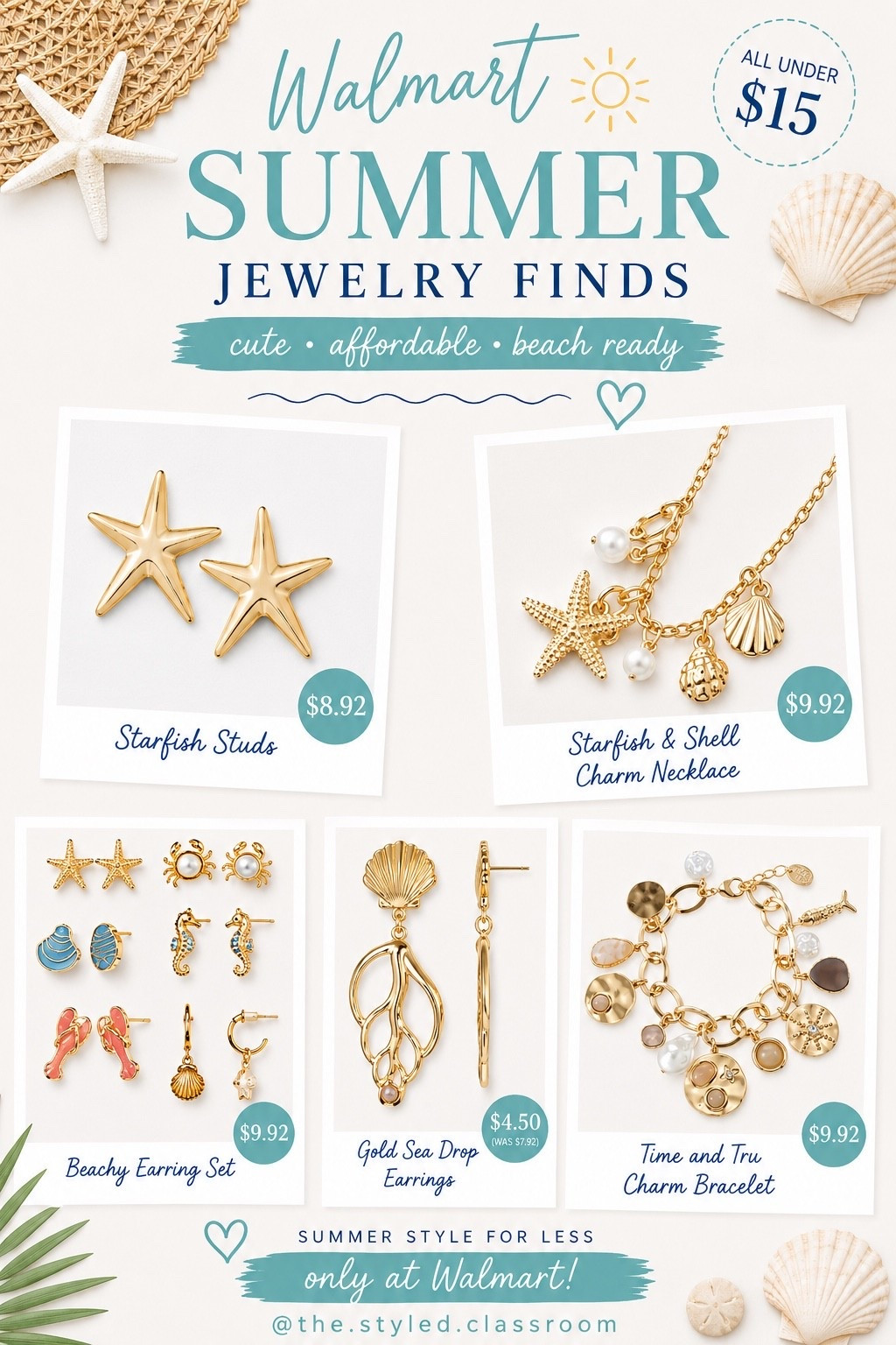 Walmart is absolutely crushing it with the summer accessories this year 🤍🌊
These beachy jewelry finds are giving coastal chic without the boutique price tag. From starfish studs to shell charms and statement earrings, every piece is under $15!

#LTKSeasonal