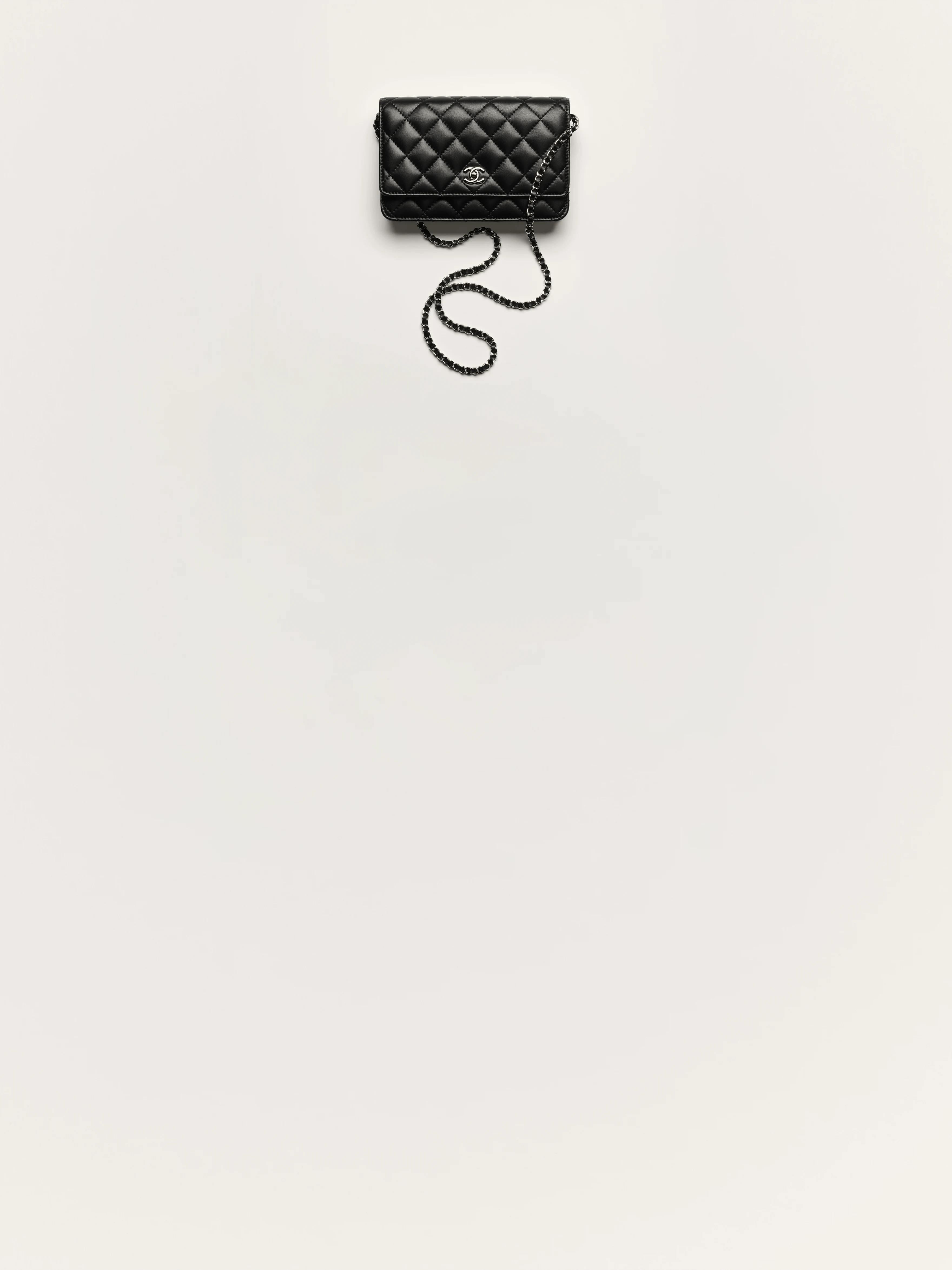 Classic wallet on chain - Lambskin & silver-tone metal, black — Fashion | CHANEL | Chanel, Inc. (US)
