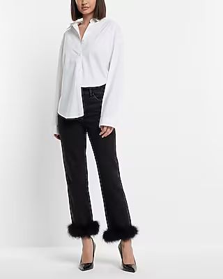 High Waisted Modern Straight Feather Hem Jeans | Express