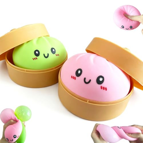 2 Pack Dumpling Squishy Mystery Box – Slow Rising TPR Smiley Face Squeeze Toy, Tear-Resistant Fidget Sensory Toys for Easter Basket Stuffers, Goodie Bag Fillers Kids Adults (Pink & Green) | Amazon (US)