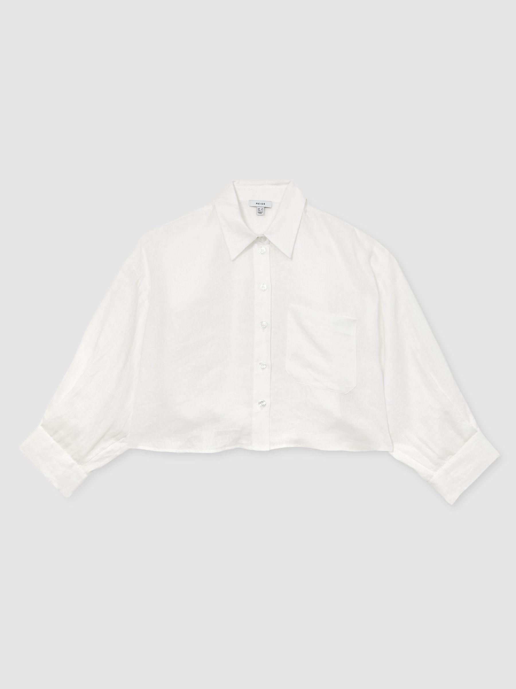 Reiss Linen Oversize Cropped Shirt in White | REISS | Reiss US