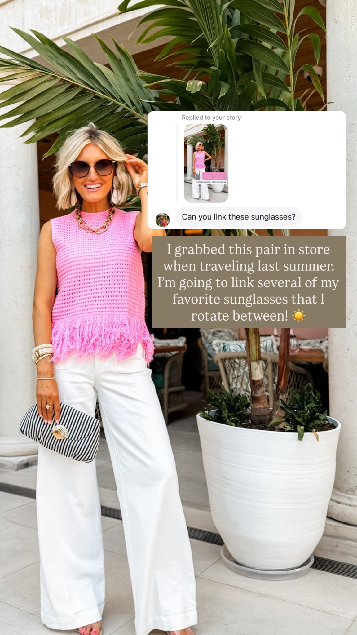 These sunglasses aren’t available, but I’m linking several of my favorite pairs!

Loverly Grey, spring outfit, white jeans, sunglasses 

#LTKSeasonal