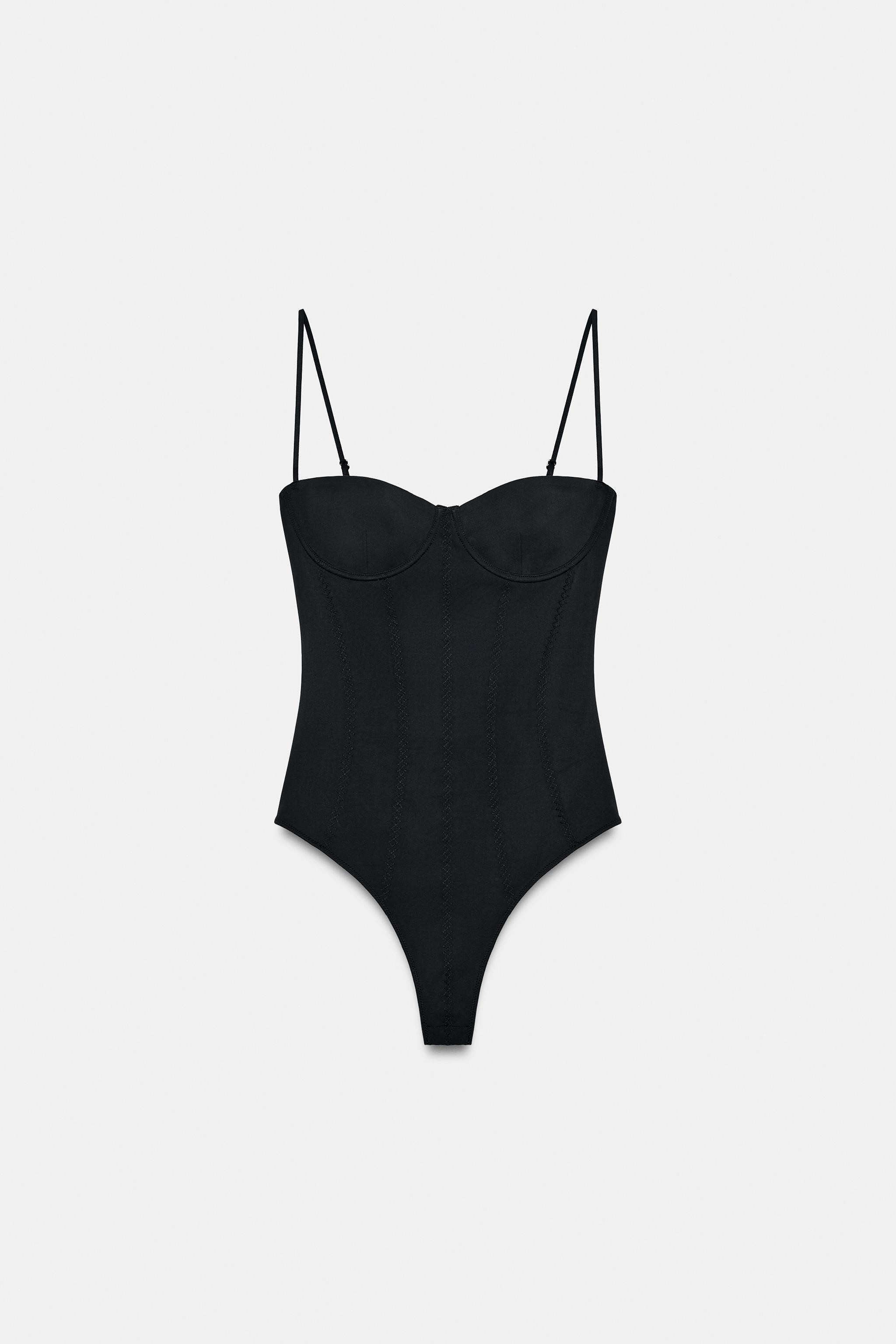 POLYAMIDE BLEND BODYSUIT WITH LACE TRIM | Zara UK