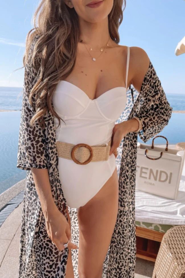 CAITLIN COVINGTON X PINK LILY The Sorrento Underwire Belted White Swimsuit | The Pink Lily Boutique