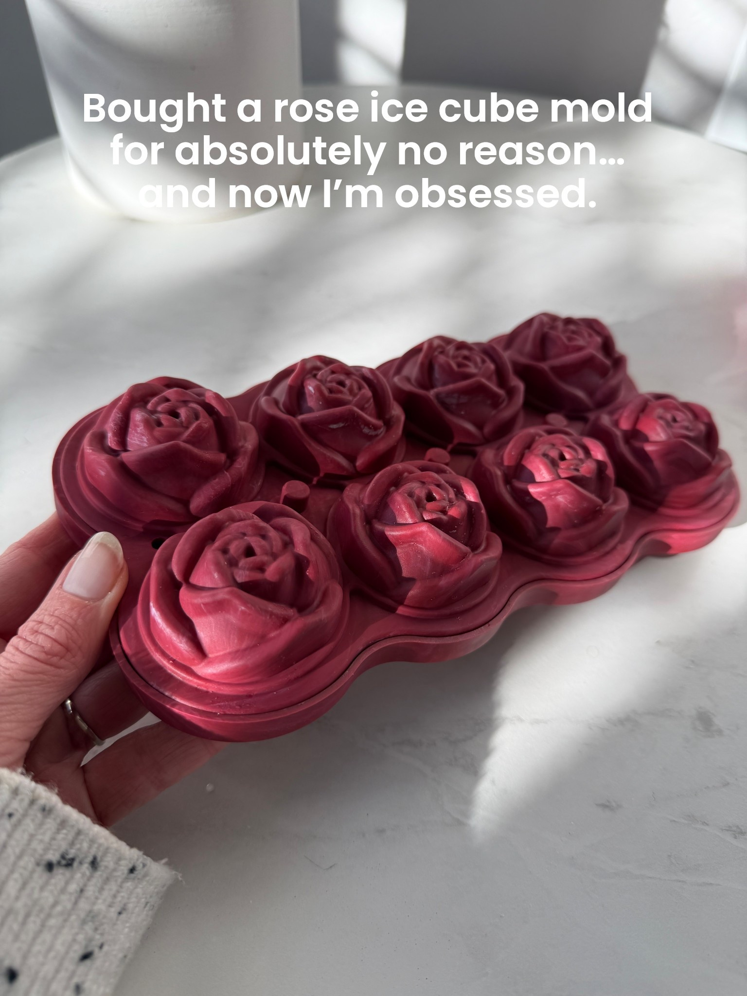 Hydrated, but make it romantic! Fell in love with this rose ice cube tray and had to have it! Now waiting for the water to freeze so I can make some pretty drinks!

Ice cube tray, drinks, sweater, vase, nail polishh, valentines decor

#LTKHome #LTKdayinmylife