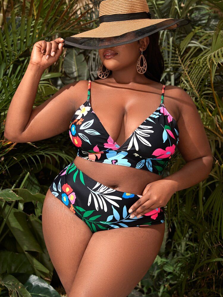 New
     
      Plus Floral Print High Waist Bikini Swimsuit | SHEIN