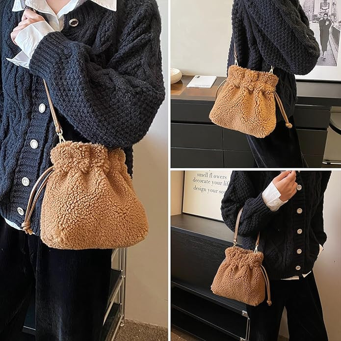 Fluffy Purse, Faux Fur Purses for Women Furry Crossbody Bucket Bags Fuzzy Shoulder Tote Bag | Amazon (US)