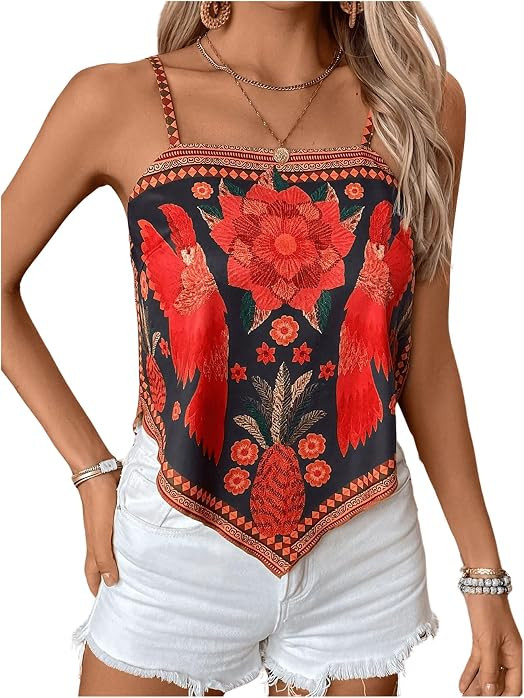 Milumia Women's Tropical Boho Beach Cami Top Summer Vacation Bandana Tops | Amazon (US)