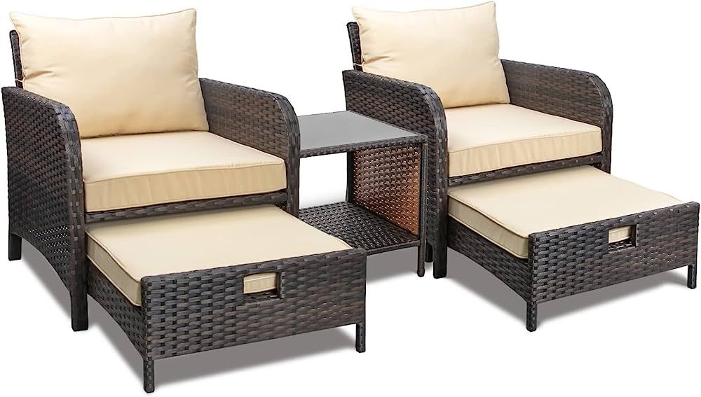 Balcony Furniture 5 Piece Patio Conversation Set, PE Wicker Rattan Outdoor Lounge Chairs with Sof... | Amazon (US)