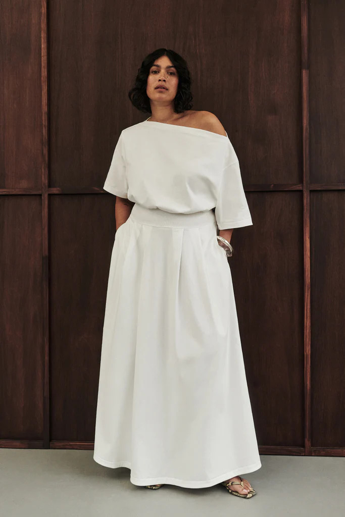 ESME WHITE ASYM MAXI DRESS | DISSH