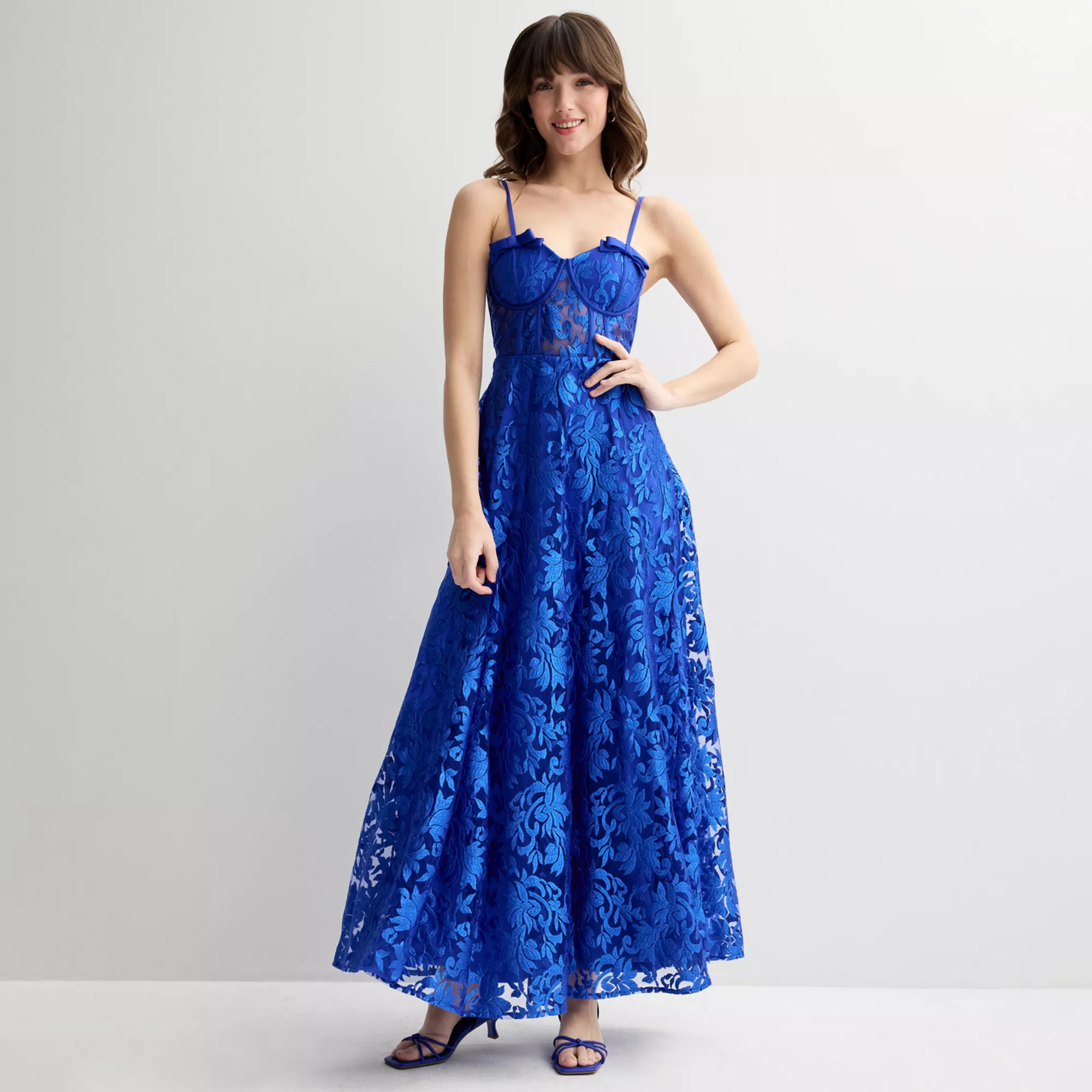 Juniors' Violet Weekend Embroidered Lace Mesh Corset Gown | Kohl's