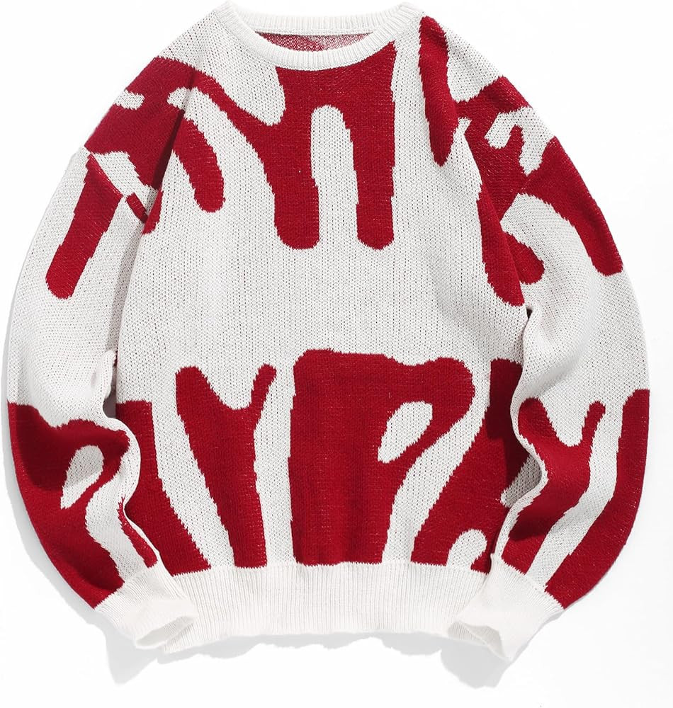 ZAFUL Mens Y2K Aesthetic Flame Graphic Casual Sweater Loose Knit Jumper Pullover Long Sleeve Crew... | Amazon (US)