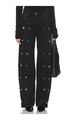 ROTATE Dixie Button Wide Leg in Black Denim from Revolve.com | Revolve Clothing (Global)