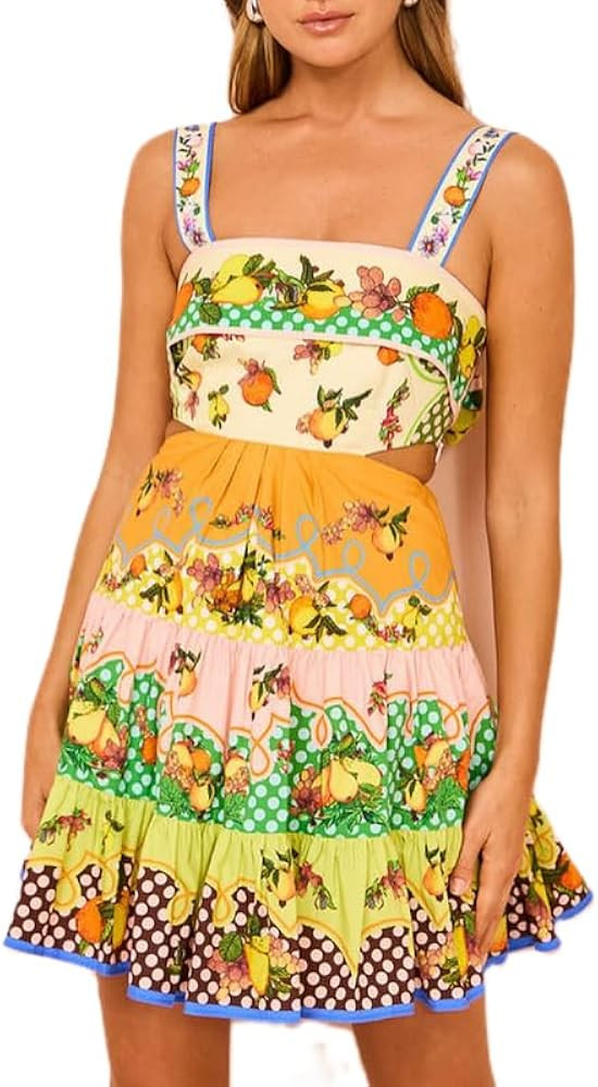 Women Boho Graffiti Cami Mini Dress Spaghetti Strap Printed A Line Short Dress Cute Colorful Sund... | Amazon (US)