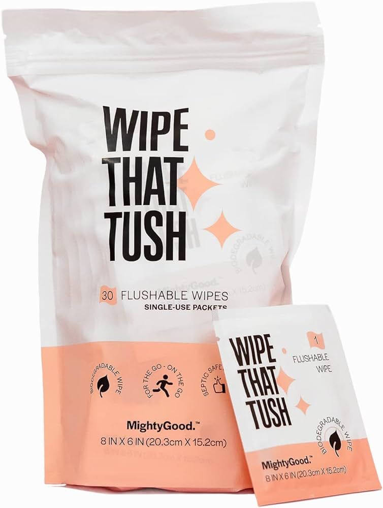 MightyGood. Wipe That Tush On-The-Go Flushable Wet Wipes - 1 Pack, 30 Wipes - Individually Wrappe... | Amazon (US)
