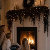 Halloween Fireplace Decor Set with LED Black Vine Lights, Spooky Haunted House Mantel Garland for... | Walmart (US)