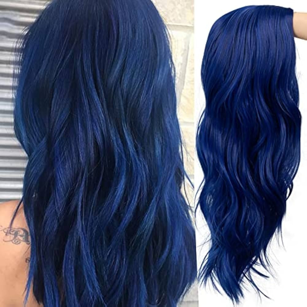 Baruisi Blue Wigs for Women Long Curly Wavy Synthetic Hair Wig Natural Middle Parting Heat Resist... | Amazon (US)
