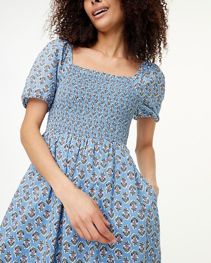 Smocked midi dress with puff sleeves | J.Crew Factory
