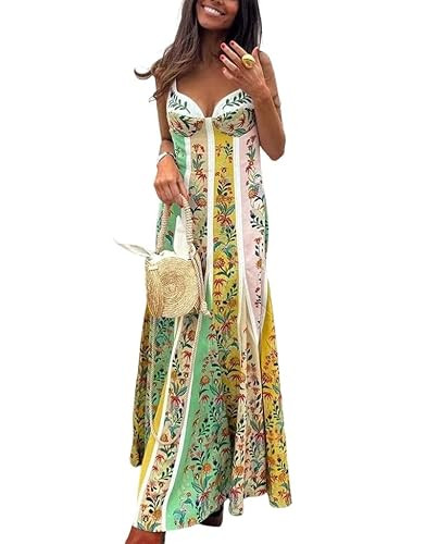 Women’S Sleeveless Party Maxi Dress, Deep V Neck Backless High Waist Summer Dress | Amazon (US)