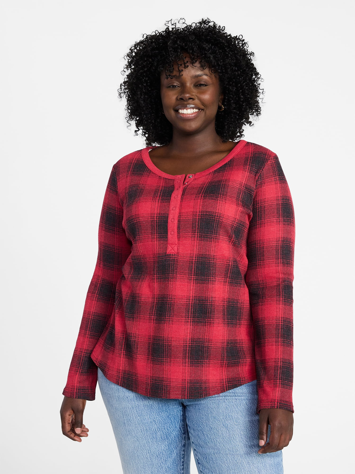 Terra & Sky Women’s Plus Thermal Henley Top with Long Sleeves, Size 0X-4X | Walmart (US)