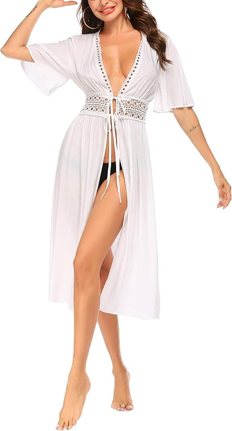 Ekouaer Women's Swimwear Cover Ups Sexy Open Front Beach Bikini Swimsuit Kimono Cardigan Long Flo... | Amazon (US)