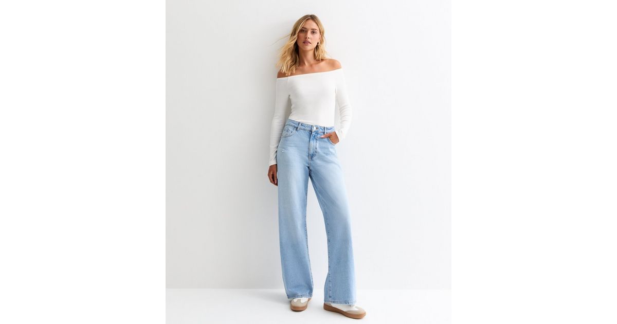 Pale Blue Mid-Rise Slouchy Wide Leg Jeans | New Look | New Look (UK)