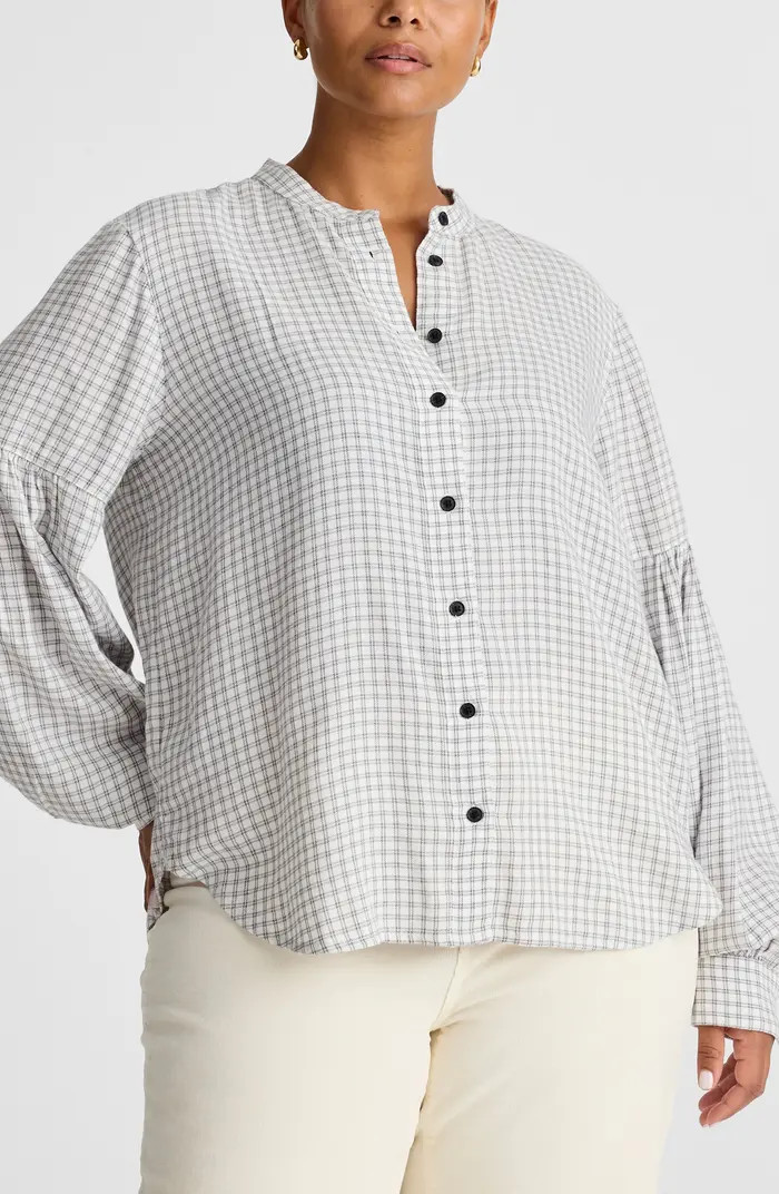 Band Collar Flannel Button-Up Shirt | Nordstrom