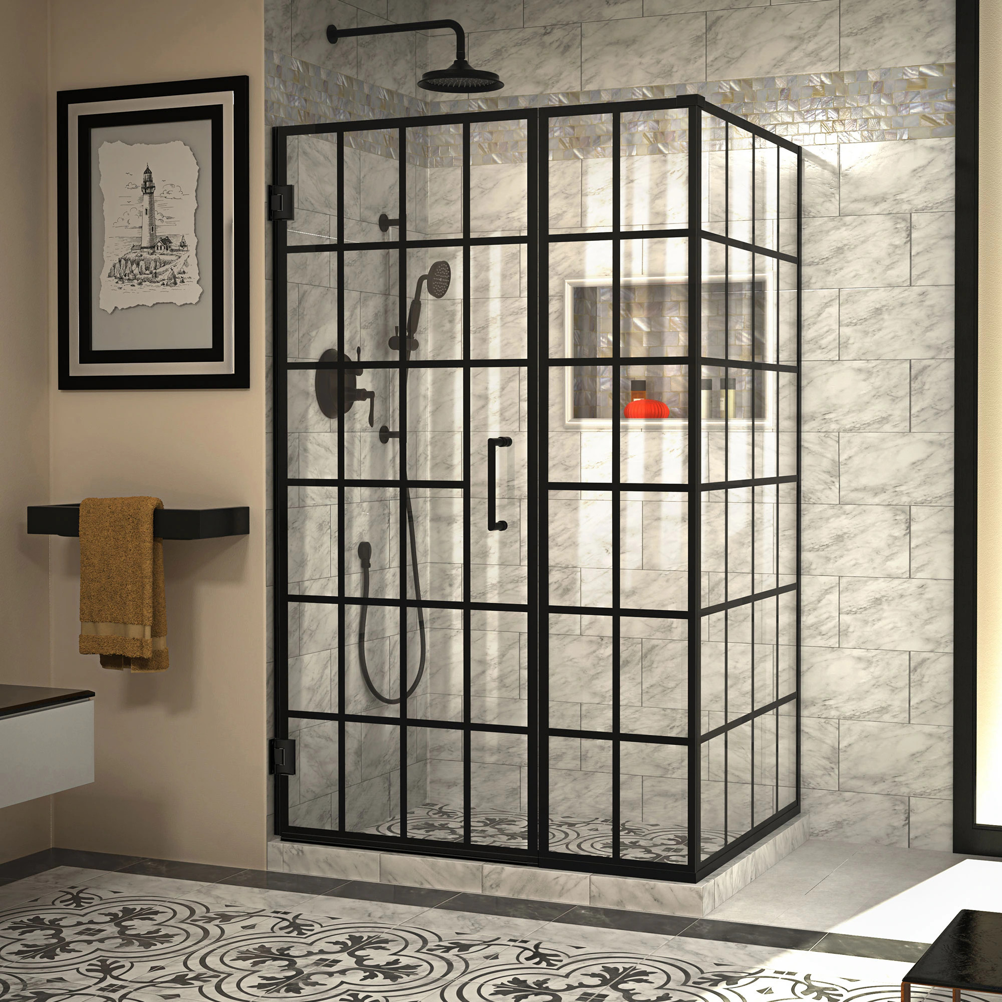DreamLine Unidoor Toulon Matte Black 45-7/8-in W x 72-in H Frameless Clear Glass Corner Hinged Shower door one_size | SHEN-2434460-89 | Lowe's