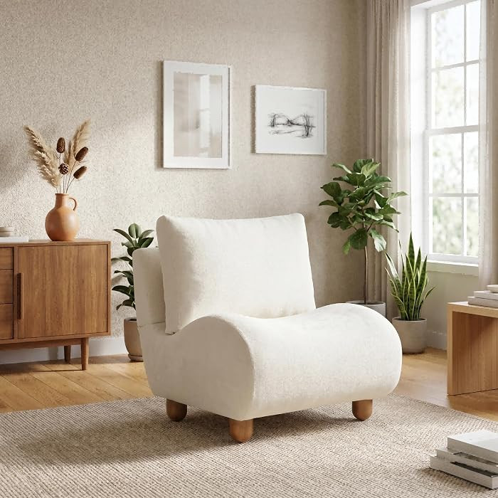 Merax Curved Accent Chair, Modern Armless Lounge Chair with Upholstered Seat, Rounded Backrest an... | Amazon (US)