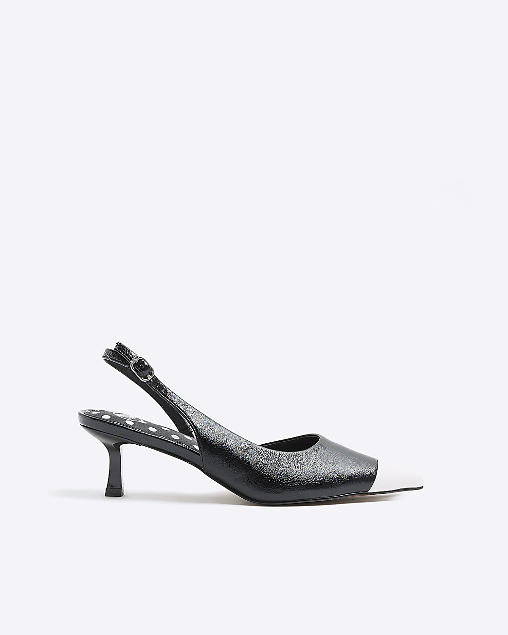 Black ankle strap kitten heel court shoes | River Island (US)