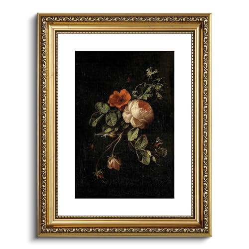 ARPEOTCY Vintage Gold Framed Wall Art, 11x14 Inch Floral Rose Retro Picture Paintings, Antique Canvas Artwork, Victorian Picture Photo Frame Wall Decor for Gallery Bathroom Bedroom | Amazon (US)