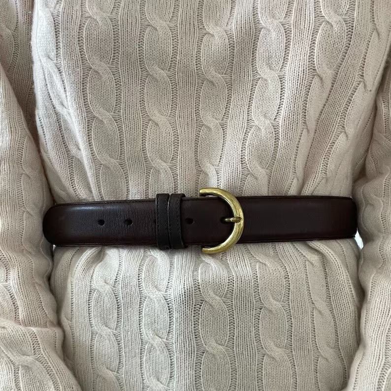 Vintage Coach Dark Brown Genuine Leather Solid Brass Buckle Waist Belt Sz M - Etsy | Etsy (US)