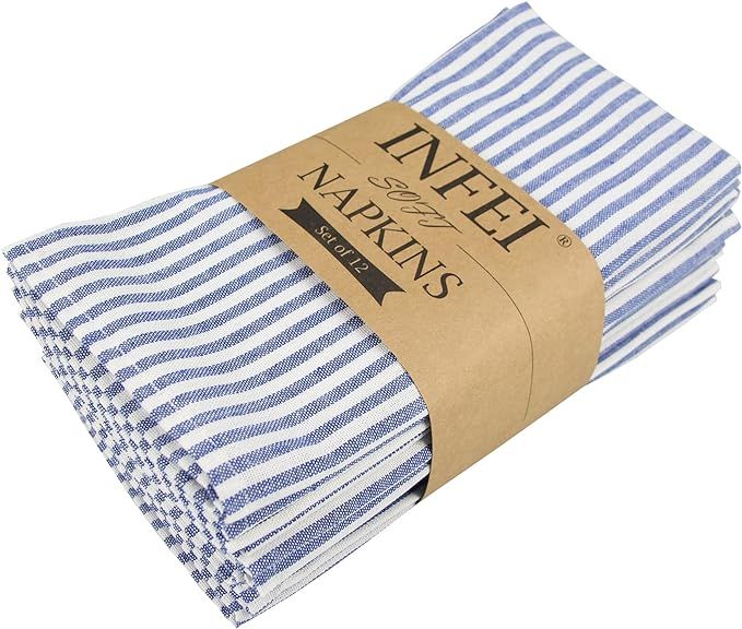 Amazon.com: INFEI Plain Striped Cotton Linen Blended Dinner Cloth Napkins - Set of 12 (40 x 30 cm... | Amazon (US)