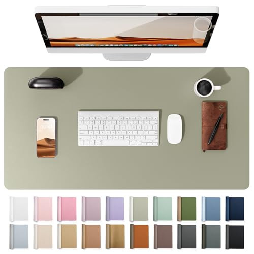 YSAGi Leather Desk Pad Protector, Office Desk Mat, Large Mouse Pad, Non-Slip PU Leather Desk Blotter, Laptop Desk Pad, Waterproof Desk Writing Pad for Office and Home (Olive Beige, 35.4" x 17") | Amazon (US)