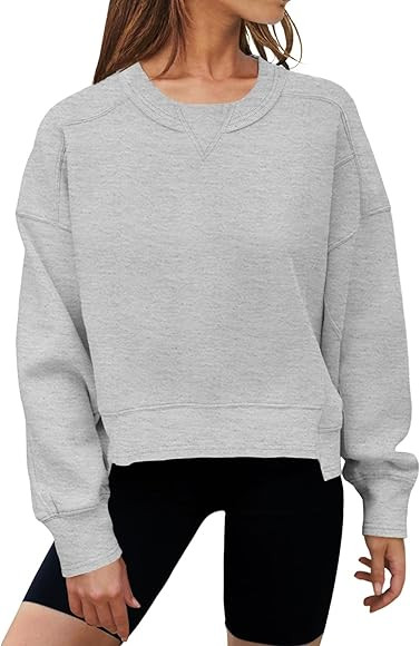 MEROKEETY Women's Oversized Cropped Sweatshirts Crewneck Fleece Workout Pullover Sweater Fall Out... | Amazon (US)