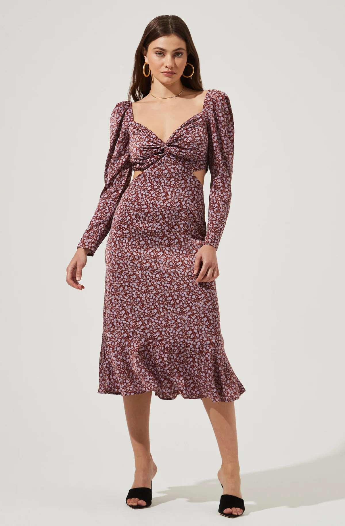 Lainie Long Sleeve Floral Cutout Midi Dress | ASTR The Label (US)