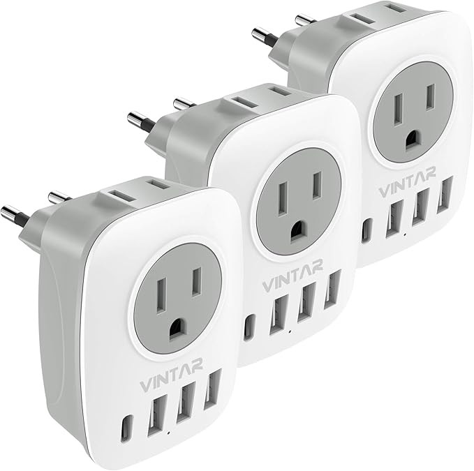 3 Pack European Travel Plug Adapter, VINTAR International Power Plug Adapter with 2 American Outl... | Amazon (US)