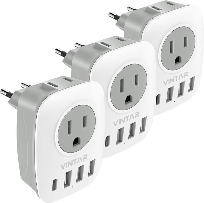 [3-Pack] European Travel Plug Adapter, VINTAR International Power Plug Adapter with 2 American Ou... | Amazon (US)