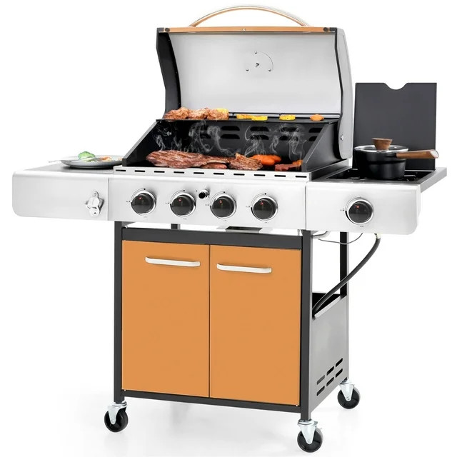 Summit Living 4 Burner Propane Gas Grill with Side Burner Stainless Steel, Golden | Walmart (US)