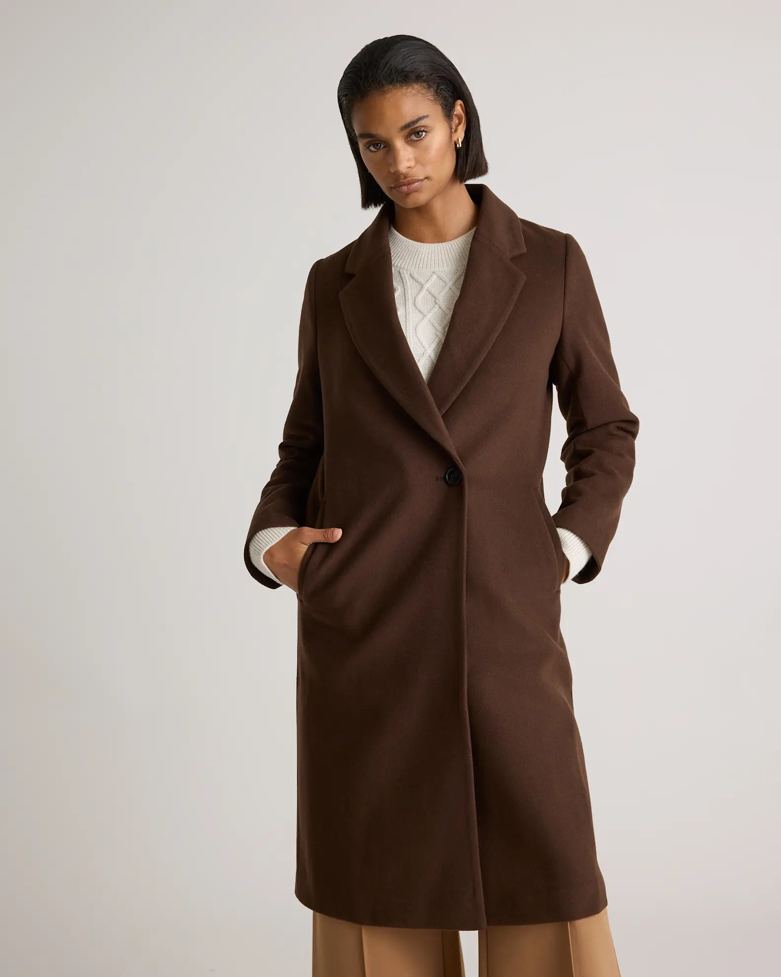Italian Wool Classic Single-Breasted Coat in Dark Chocolate | Quince