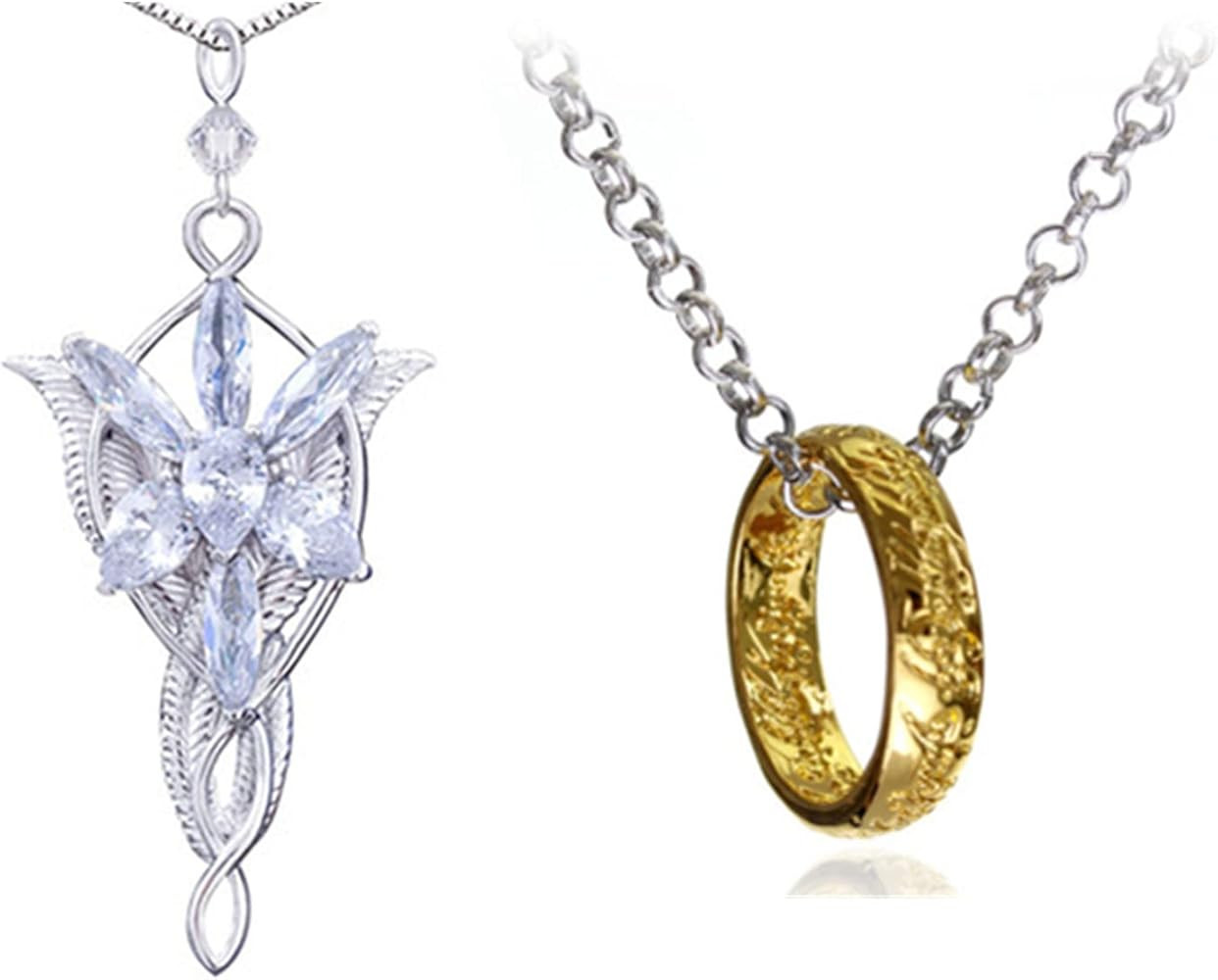 2 Set Lady Inspired Necklace Gold Tone The Ring Pendant Necklace for Fans Cosplay Costume Jewelry | Amazon (US)