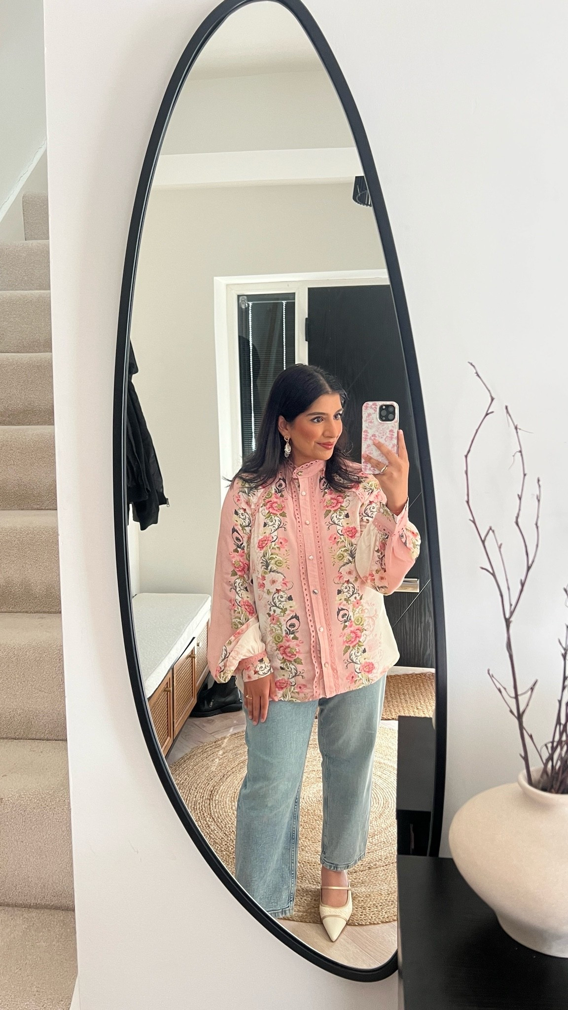 printed top and most flattering jeans