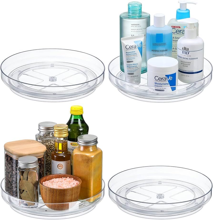Set of 4, 9 Inch Clear Non-Skid Lazy Susan Organizers - Turntable Rack for Kitchen Cabinet, Pantr... | Amazon (US)