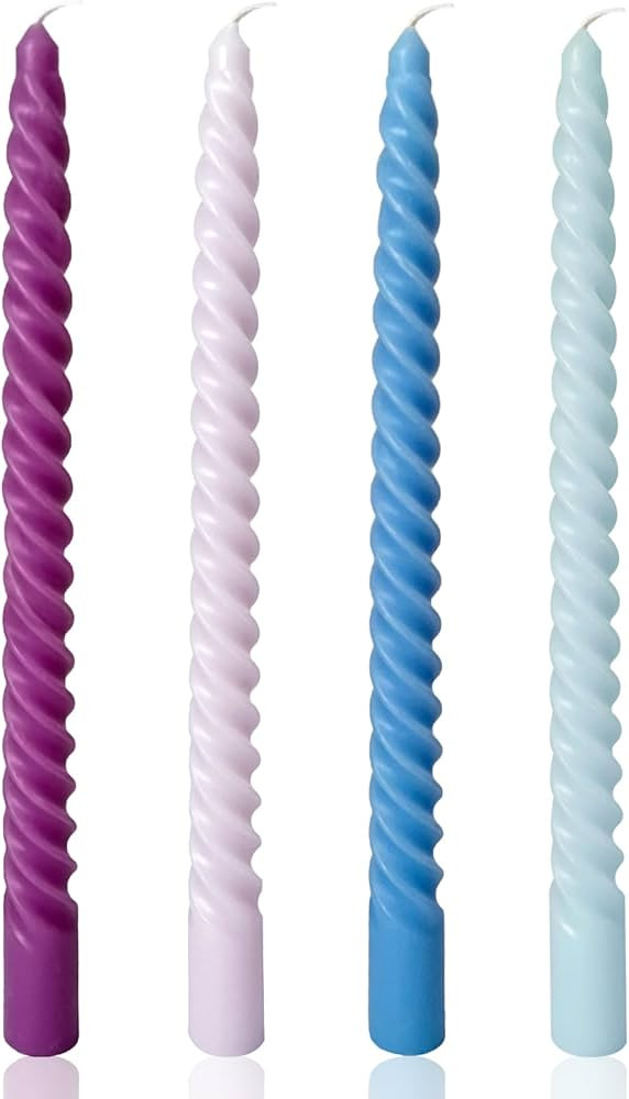 10 Inch Spiral Taper Candles for Home Decoration, 4 Pack Blue-Purple Mixed Twisted Candlesticks f... | Amazon (US)