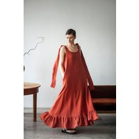 Linen Maxi Dress | Romantic Maxi Dress Open Back One Piece A Line Linen High Quality Handmade Long Wedding | Etsy (US)